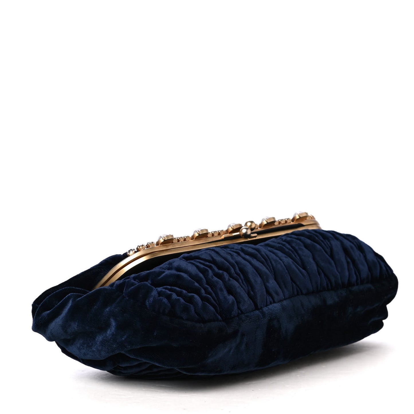 Velvet Matelasse Crystal Fold Over Clutch Dark Blue