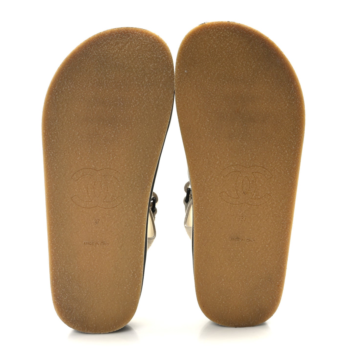 Suede Calfskin Velcro Flat Sandals 37 Ecru Dark Beige