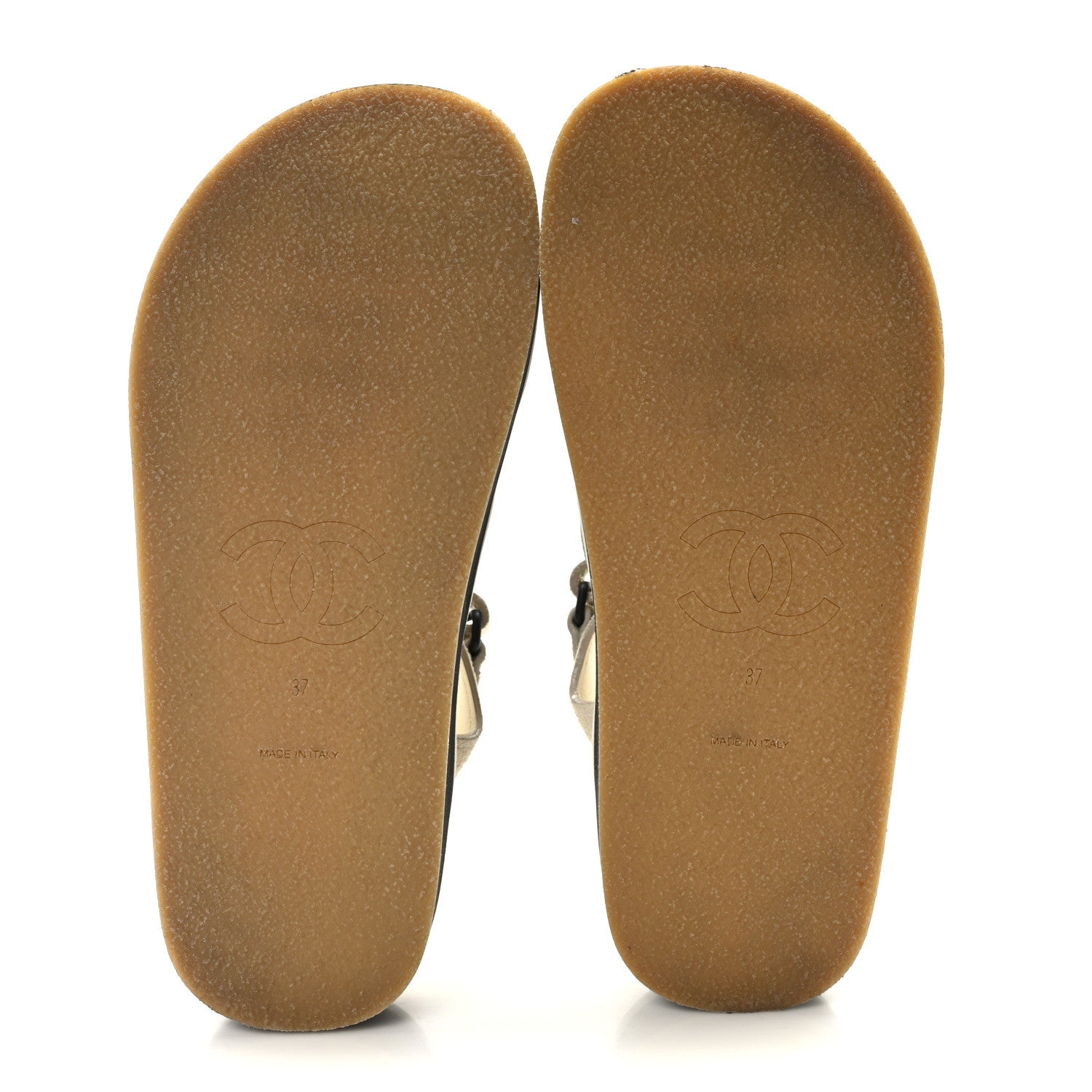 Chanel Suede Calfskin Velcro Flat Sandals 37 Ecru Dark Beige 5 of 8