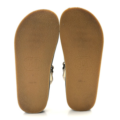 Chanel Suede Calfskin Velcro Flat Sandals 37 Ecru Dark Beige 5 of 8