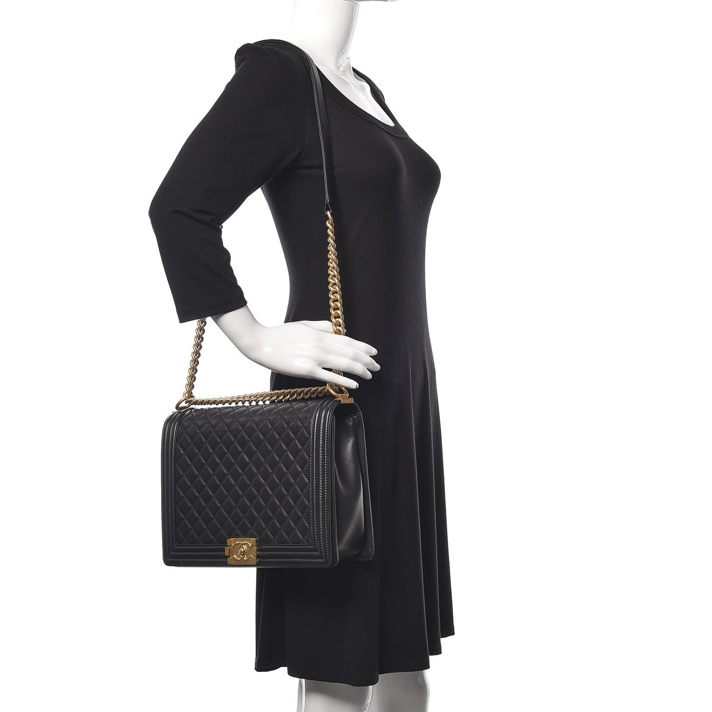 Lambskin Quilted Large Boy Flap Black