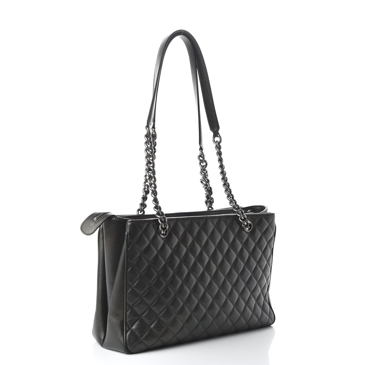 Chanel Metallic Goatskin Quilted Medium Rock In Rome Tote Charcoal 3 of 11