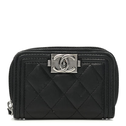 Chanel Lambskin Quilted Zip Around Boy Coin Purse Wallet Black 1 of 15