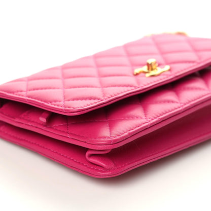 Chanel Lambskin Quilted CC Pearl Crush Wallet on Chain WOC Dark Pink 5 of 10