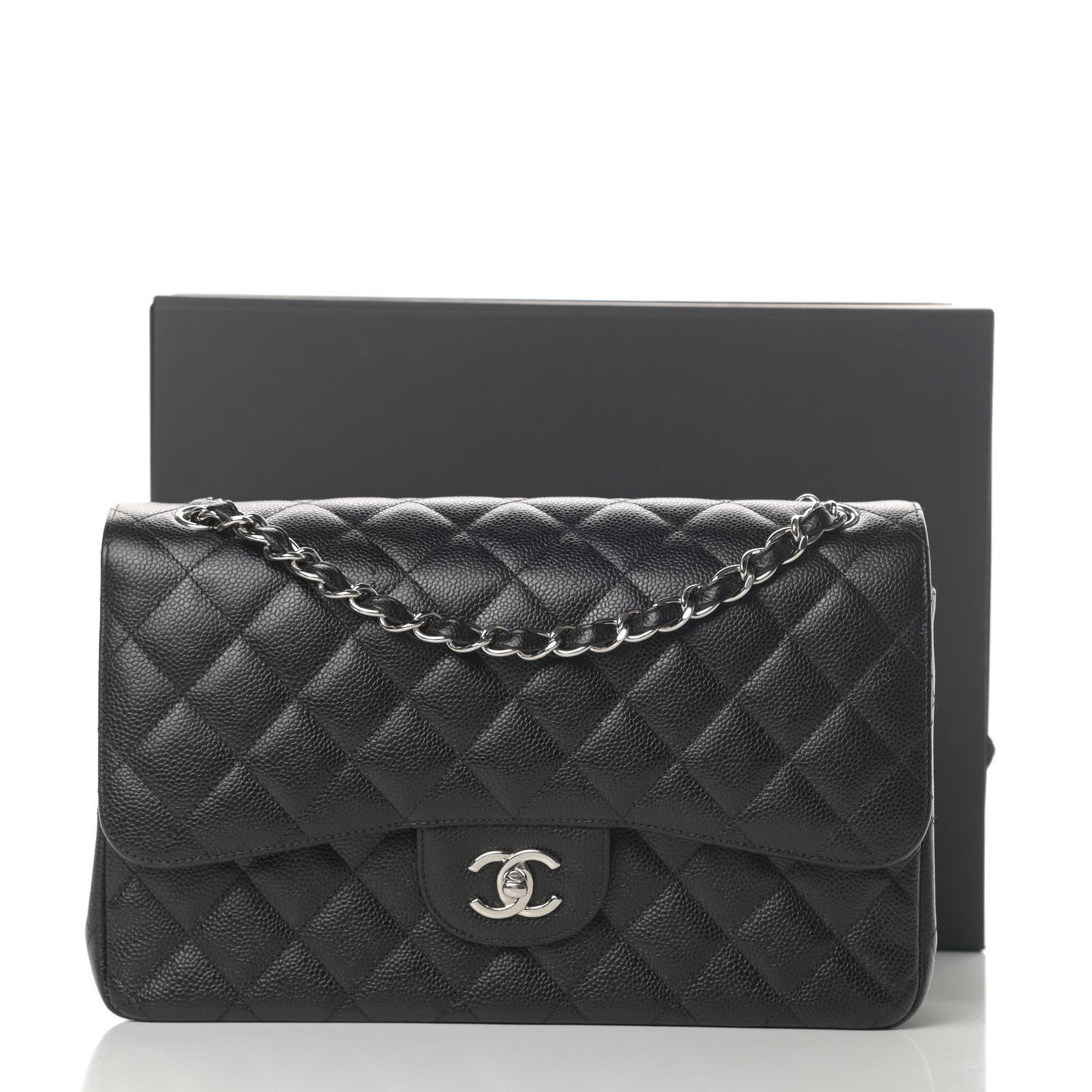 Caviar Quilted Jumbo Double Flap Black