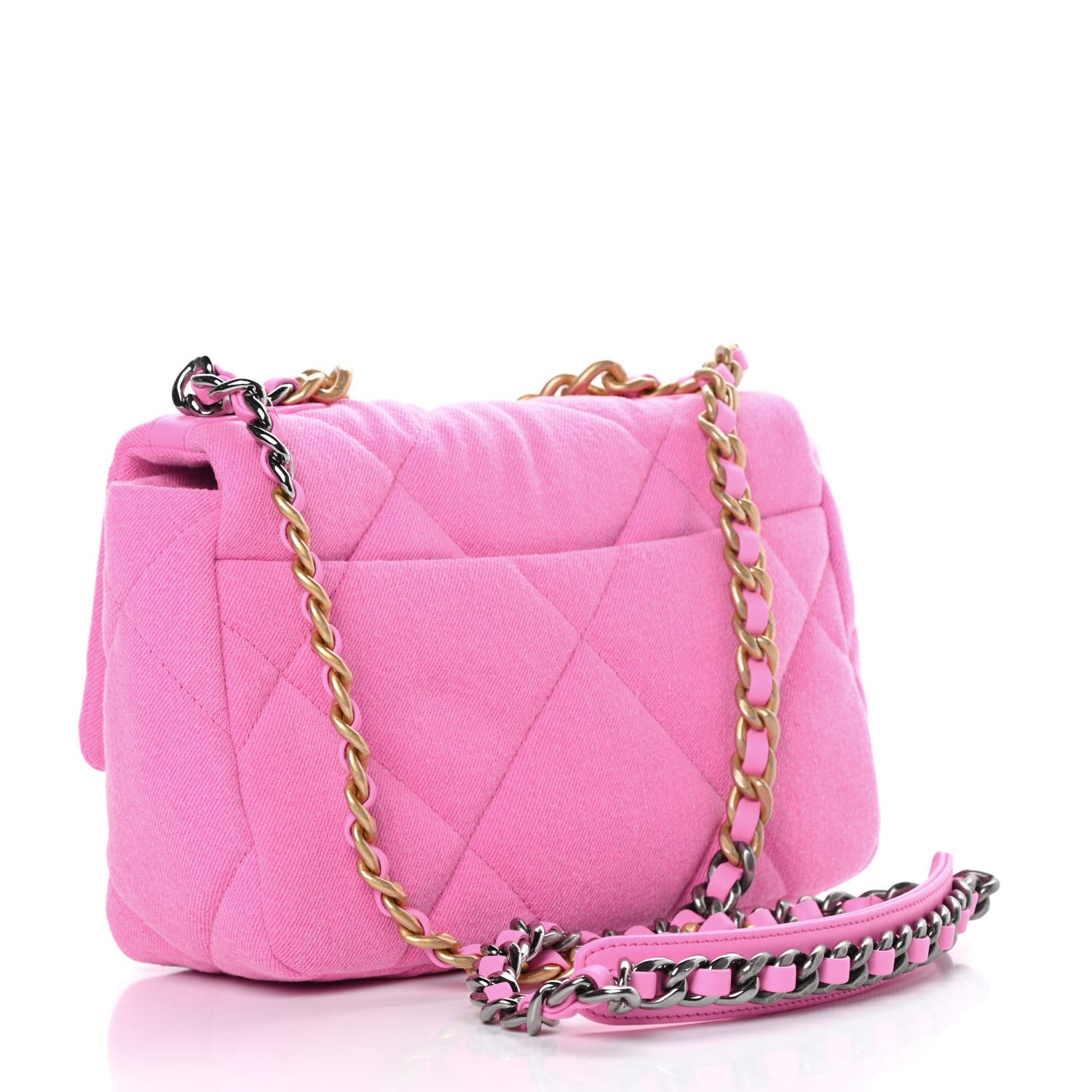 Chanel Denim Quilted Medium Chanel 19 Flap Neon Pink 3 of 10
