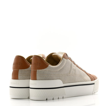 Hermes Canvas Calfskin Womens Voltage Sneakers 35.5 Prunoir Naturel 4 of 9