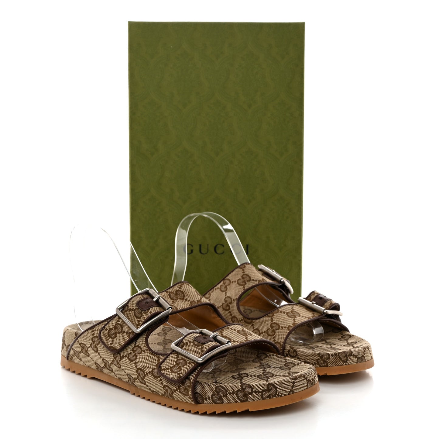 GG Monogram Lavaredo Eco Fabric Mens Slide Sandals With Straps 8 Beige Ebony Light Brown