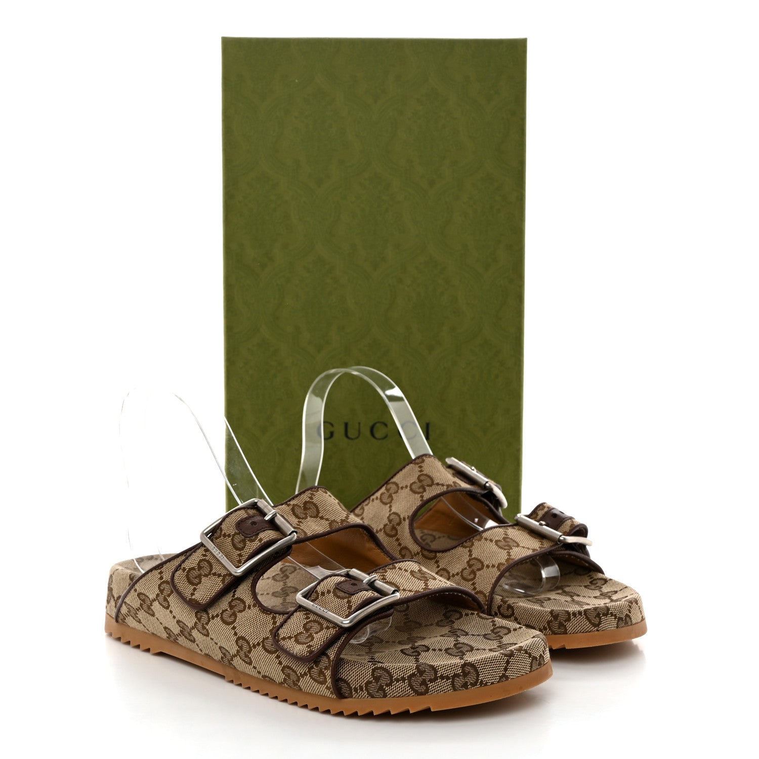 Gucci GG Monogram Lavaredo Eco Fabric Mens Slide Sandals With Straps 8 Beige Ebony Light Brown 9 of 9