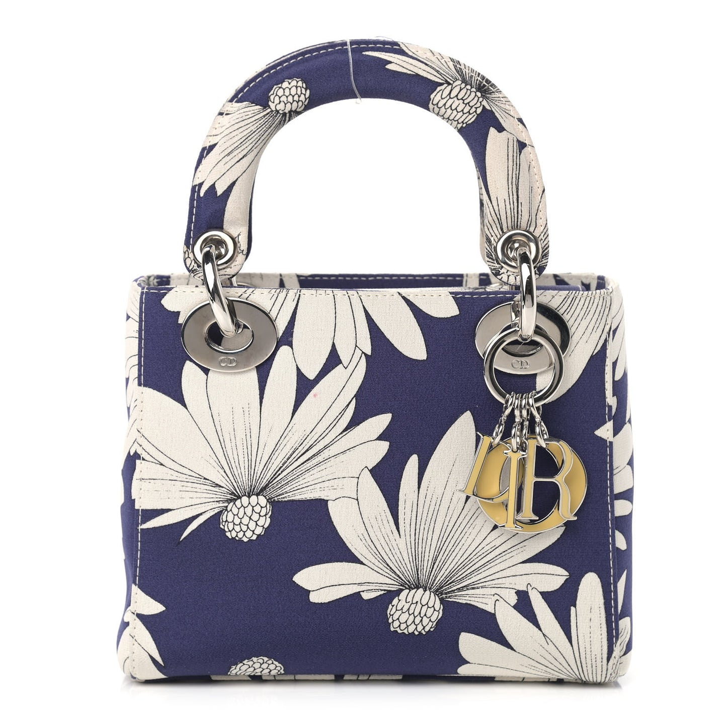 Canvas Floral Printed Mini Lady Dior Blue White