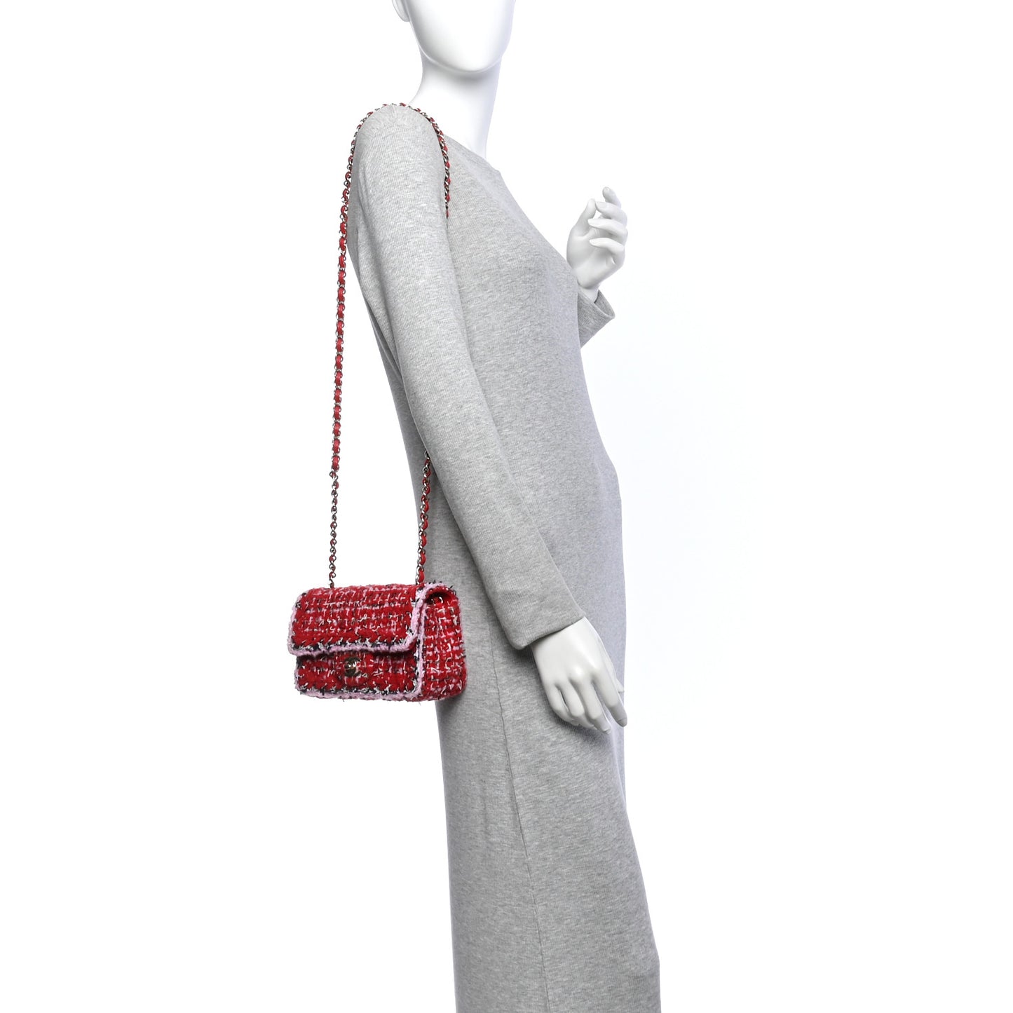 Tweed Quilted Mini Rectangular Flap Red Pink Multicolor