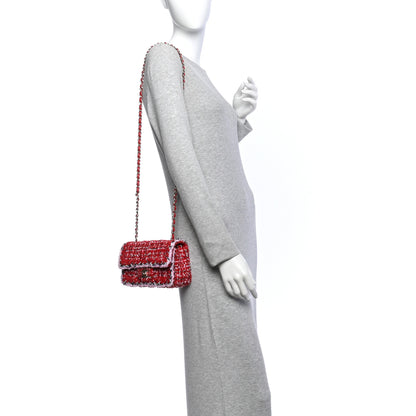 Chanel Tweed Quilted Mini Rectangular Flap Red Pink Multicolor 2 of 10