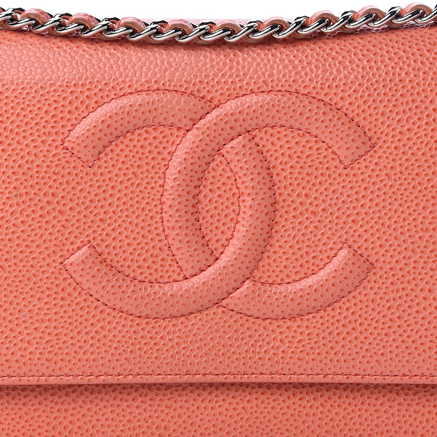 Chanel Caviar Timeless CC Wallet On Chain WOC Light Red 15 of 21