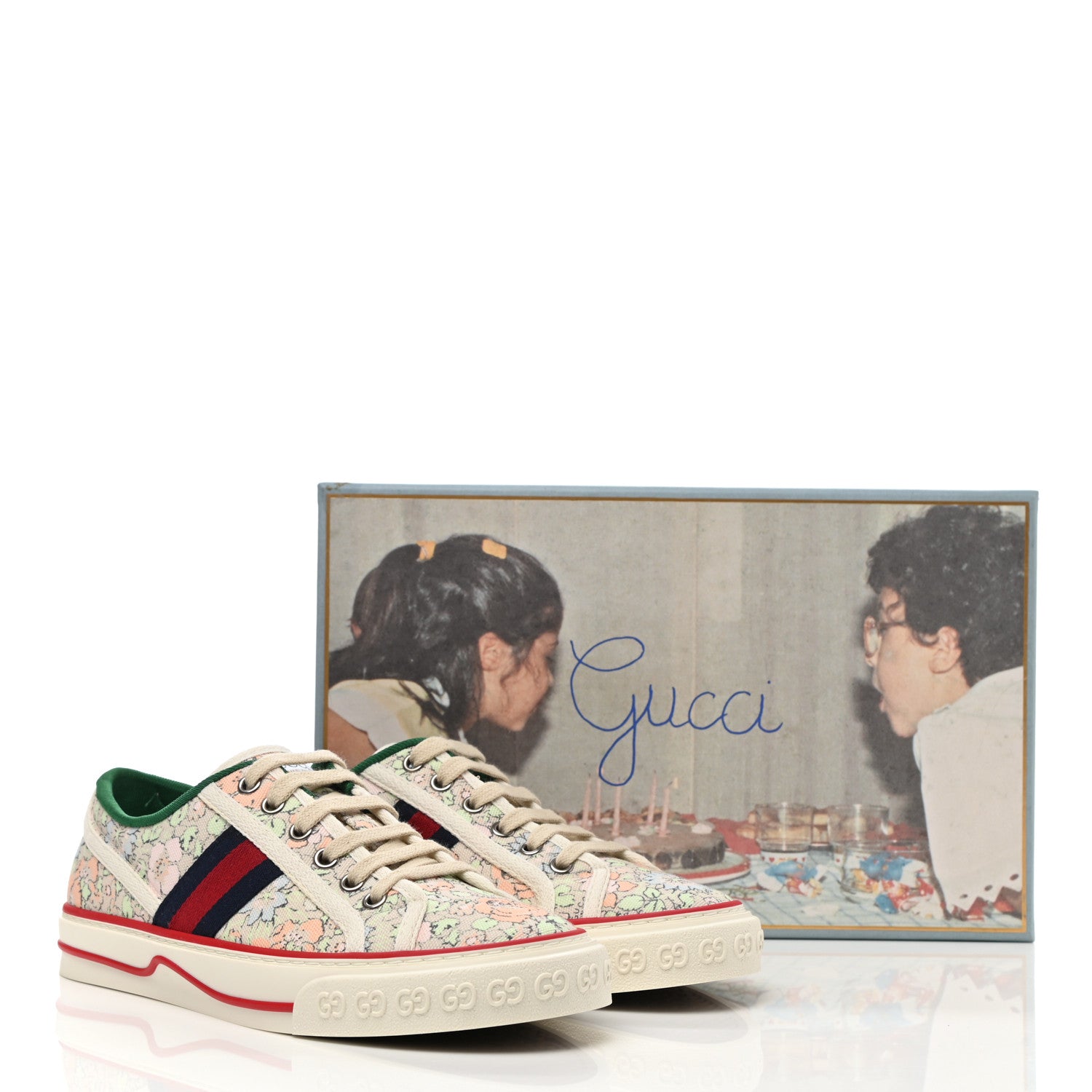 Gucci X LIBERTY OF LONDON Canvas Web Tracy Print Womens 1977 Tennis Sneakers 37.5 Mint Peach Mystic White 8 of 8