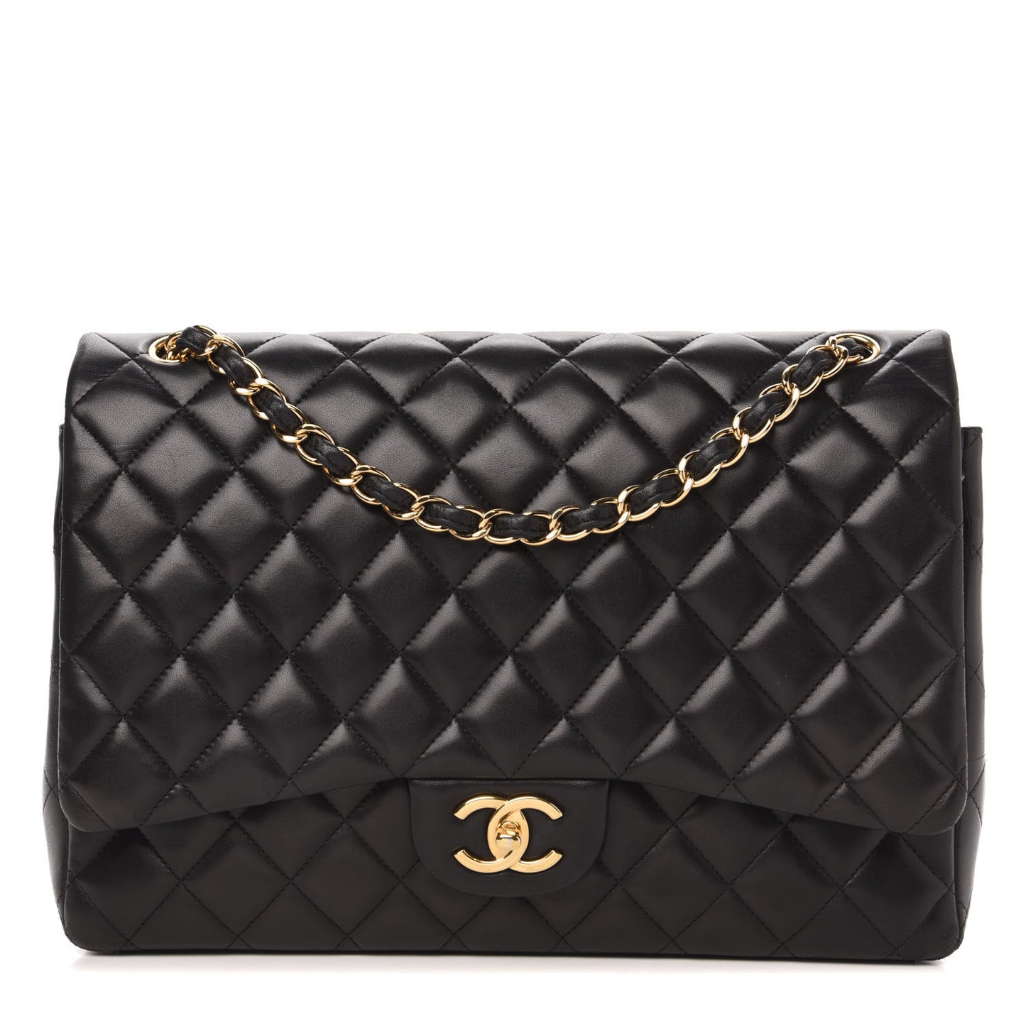 Lambskin Quilted Maxi Double Flap Black