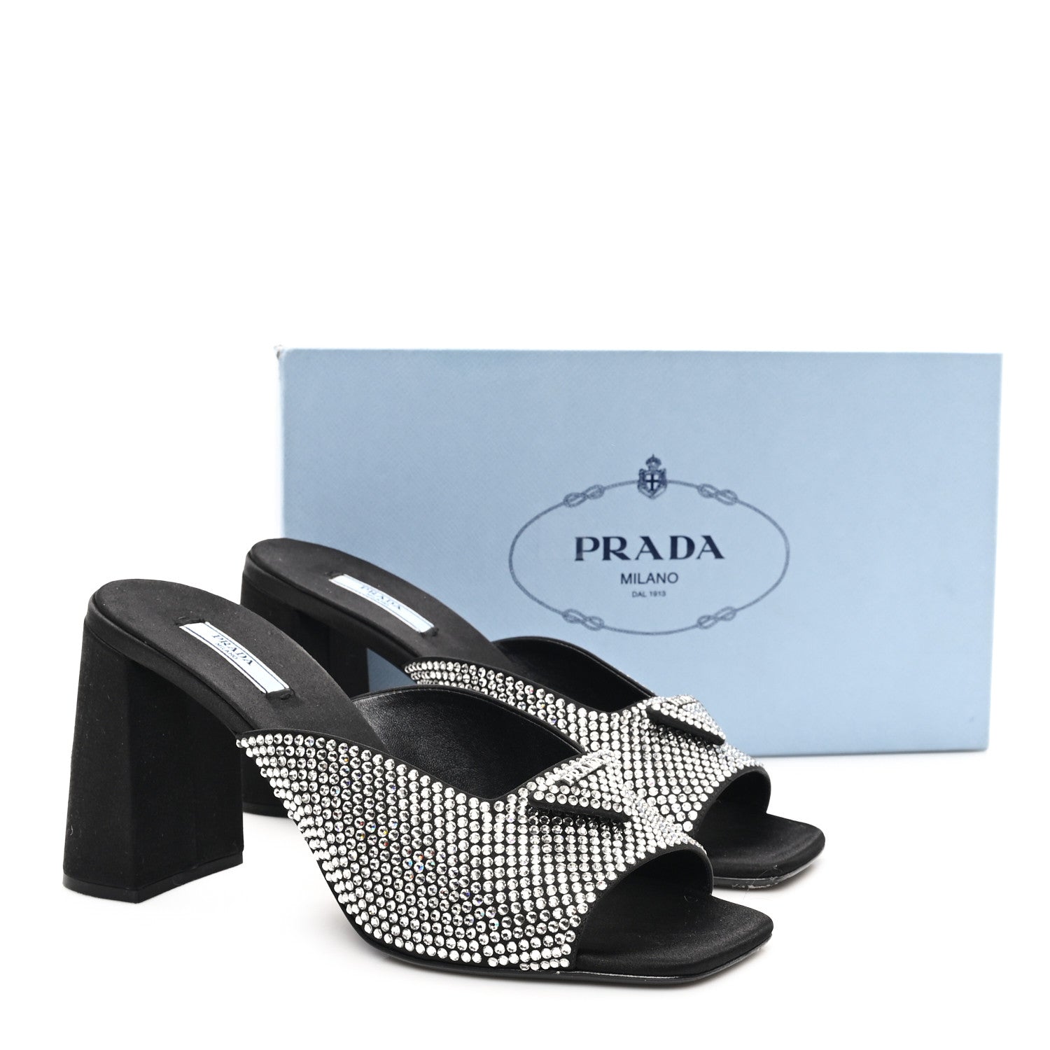 Prada Satin Crystal Logo 65mm Slide Sandals 41 Cristal 9 of 9