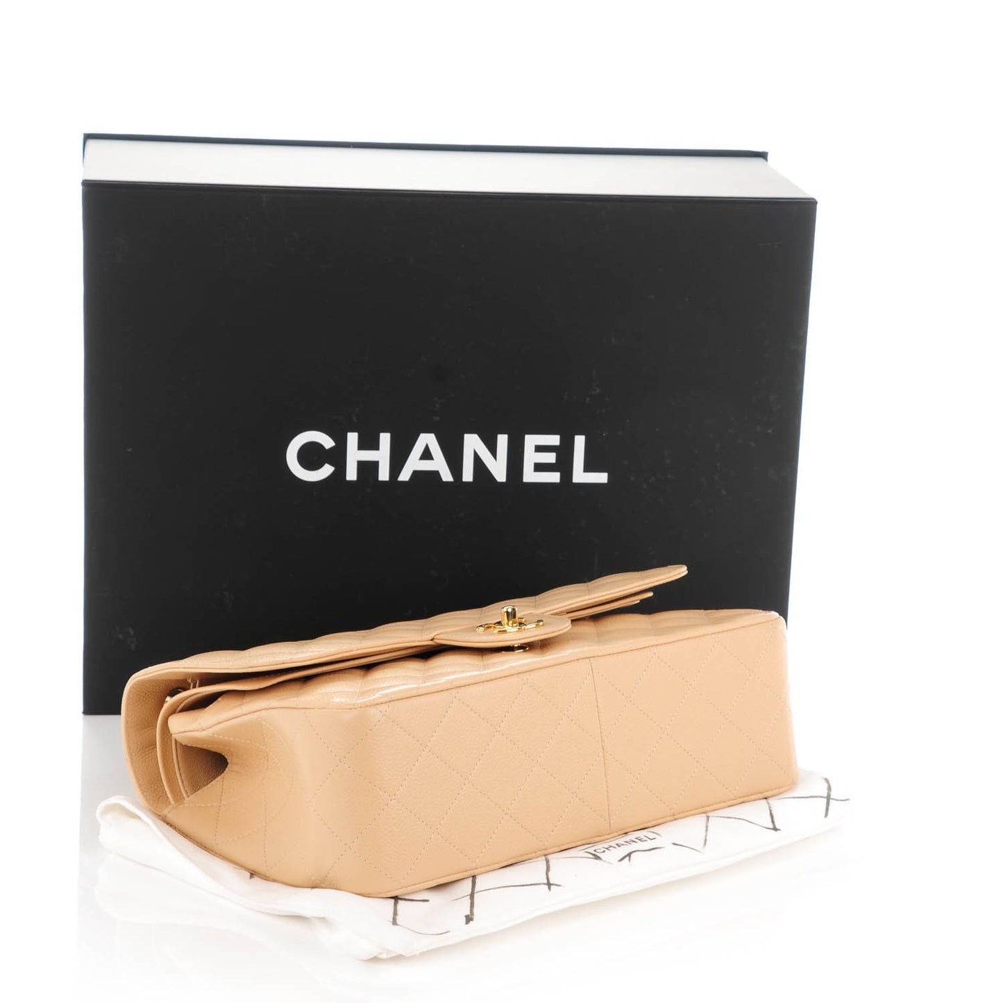 Caviar Quilted Jumbo Double Flap Beige Clair