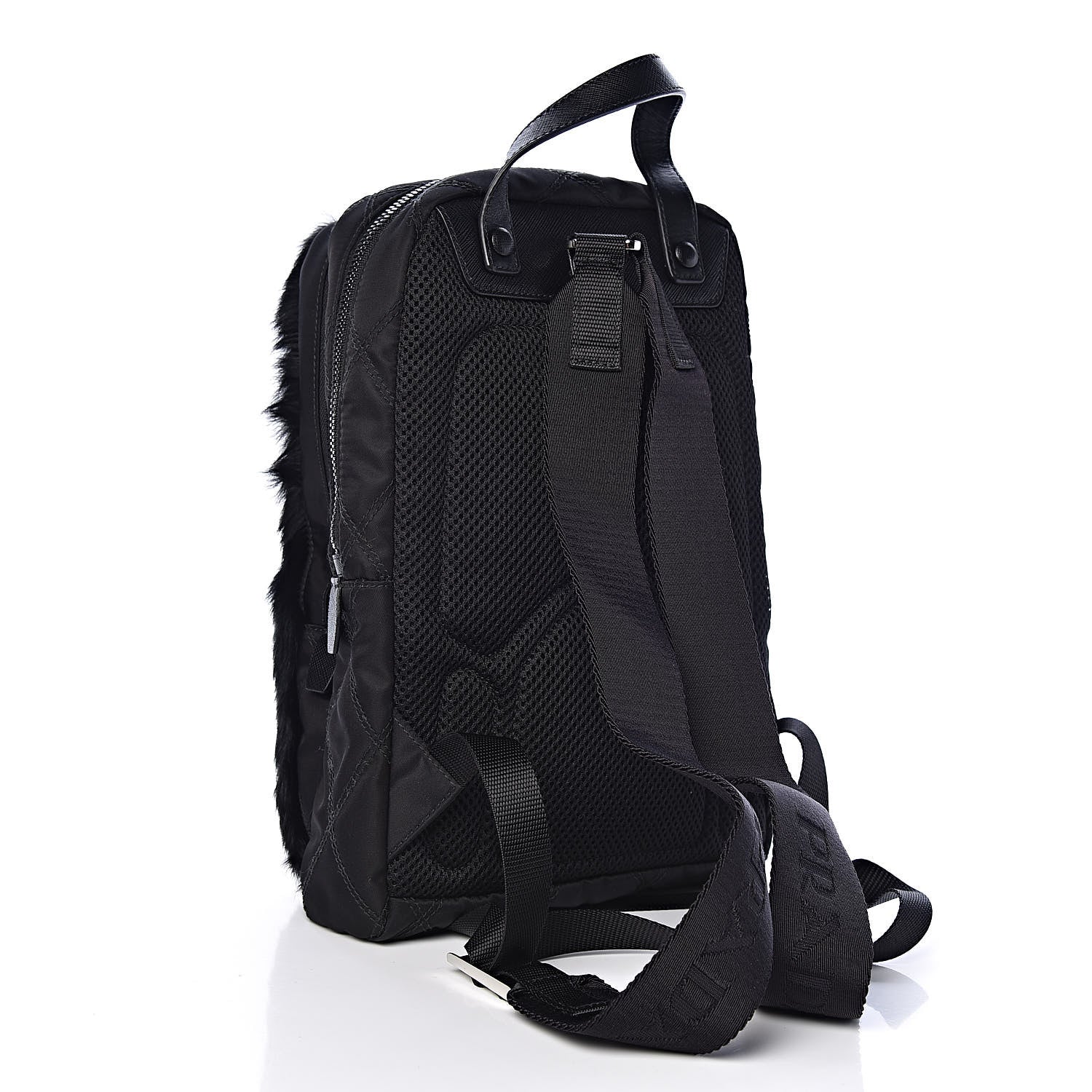Prada Tessuto Nylon Saffiano Rabbit Fur Travel Backpack Black 3 of 10