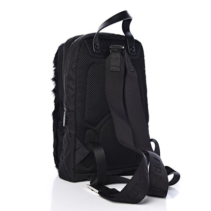 Prada Tessuto Nylon Saffiano Rabbit Fur Travel Backpack Black 3 of 10