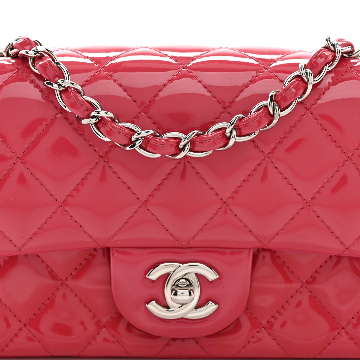 Chanel Patent Calfskin Quilted Mini Rectangular Flap Pink 8 of 11