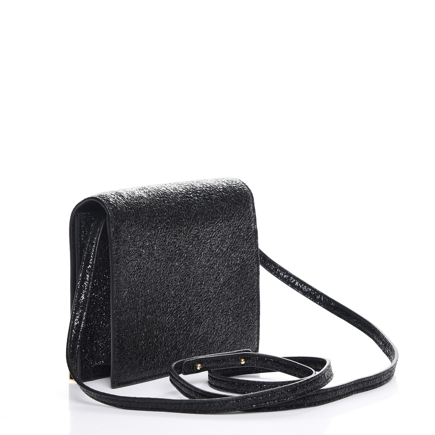 Metallic Crackled Calfskin Shoulder Bag Black