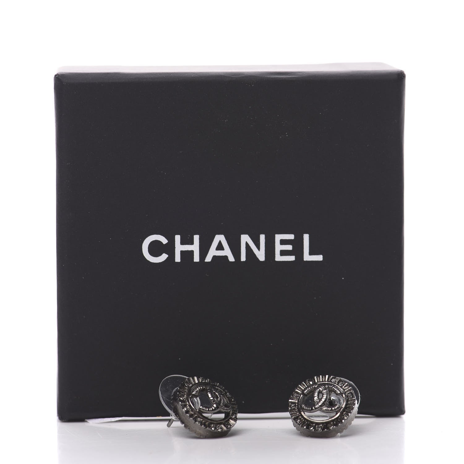 Chanel Ruthenium Crystal CC Round Earrings Silver 5 of 5