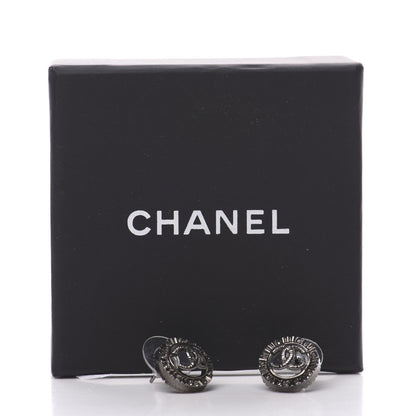 Chanel Ruthenium Crystal CC Round Earrings Silver 5 of 5