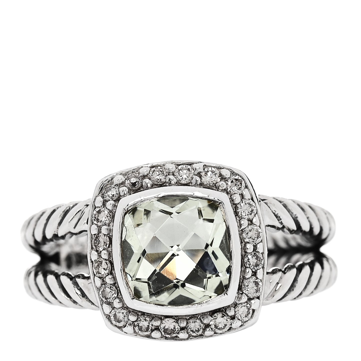 Sterling Silver Diamond Prasiolite 7mm Petite Albion Ring 49 5
