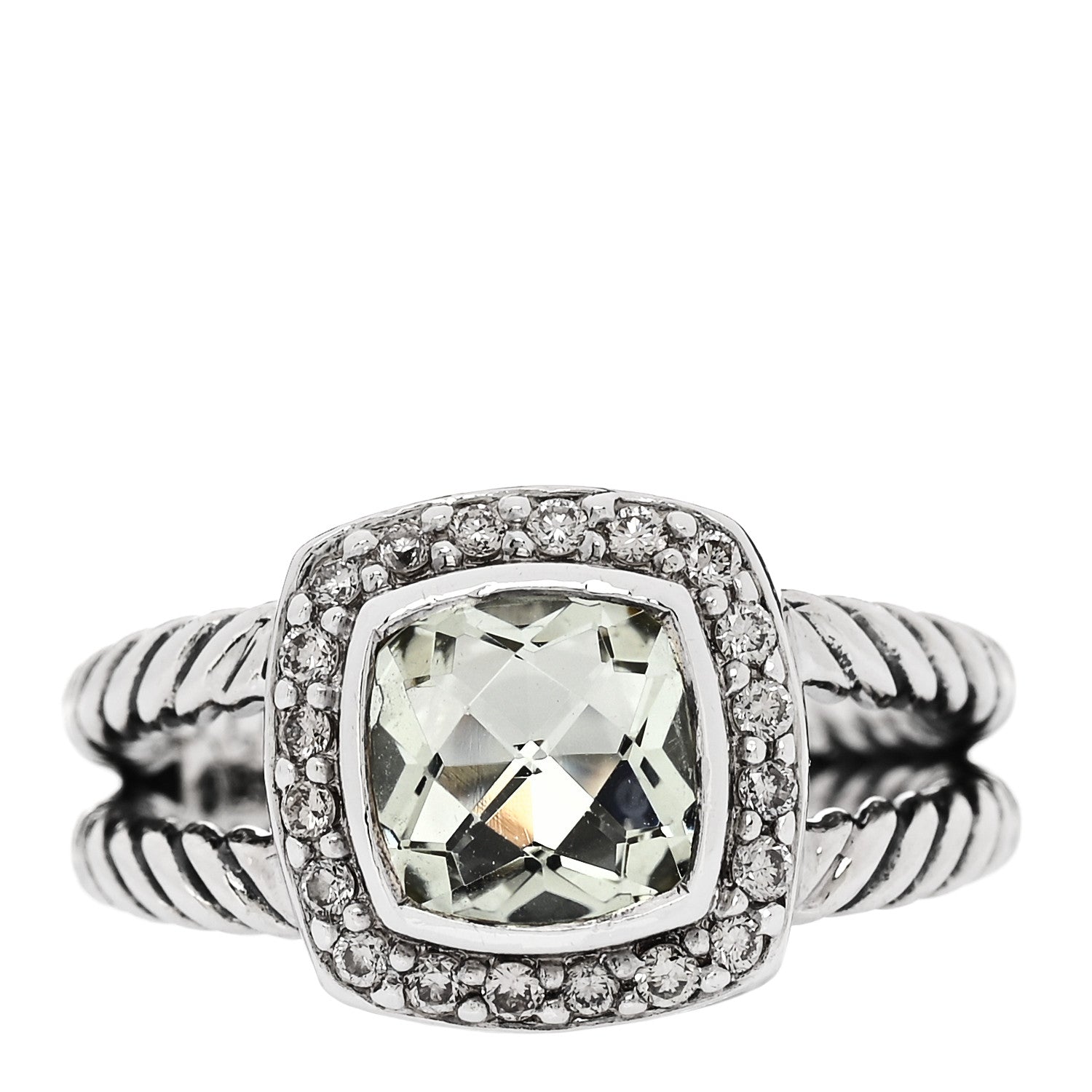 David Yurman Sterling Silver Diamond Prasiolite 7mm Petite Albion Ring 49 5 1 of 5