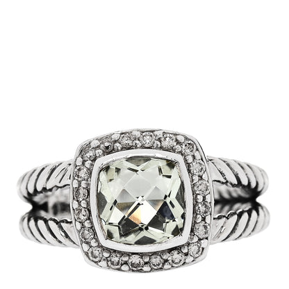 David Yurman Sterling Silver Diamond Prasiolite 7mm Petite Albion Ring 49 5 1 of 5