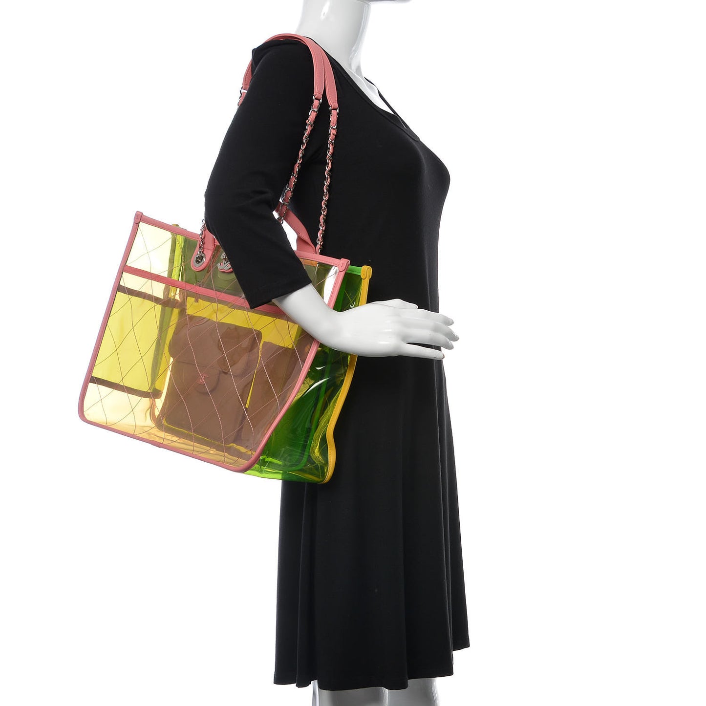 PVC Lambskin Stitched Medium Coco Splash Shopping Bag Pink Yellow