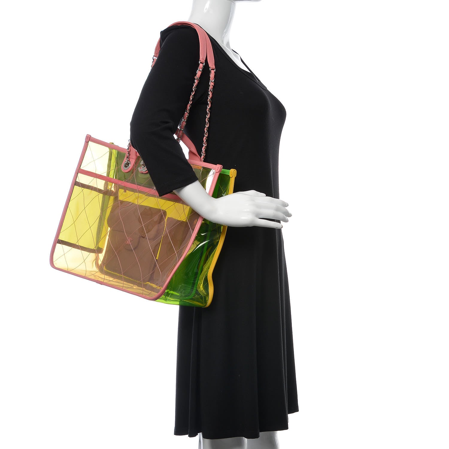 Chanel PVC Lambskin Stitched Medium Coco Splash Shopping Bag Pink Yellow 2 of 10
