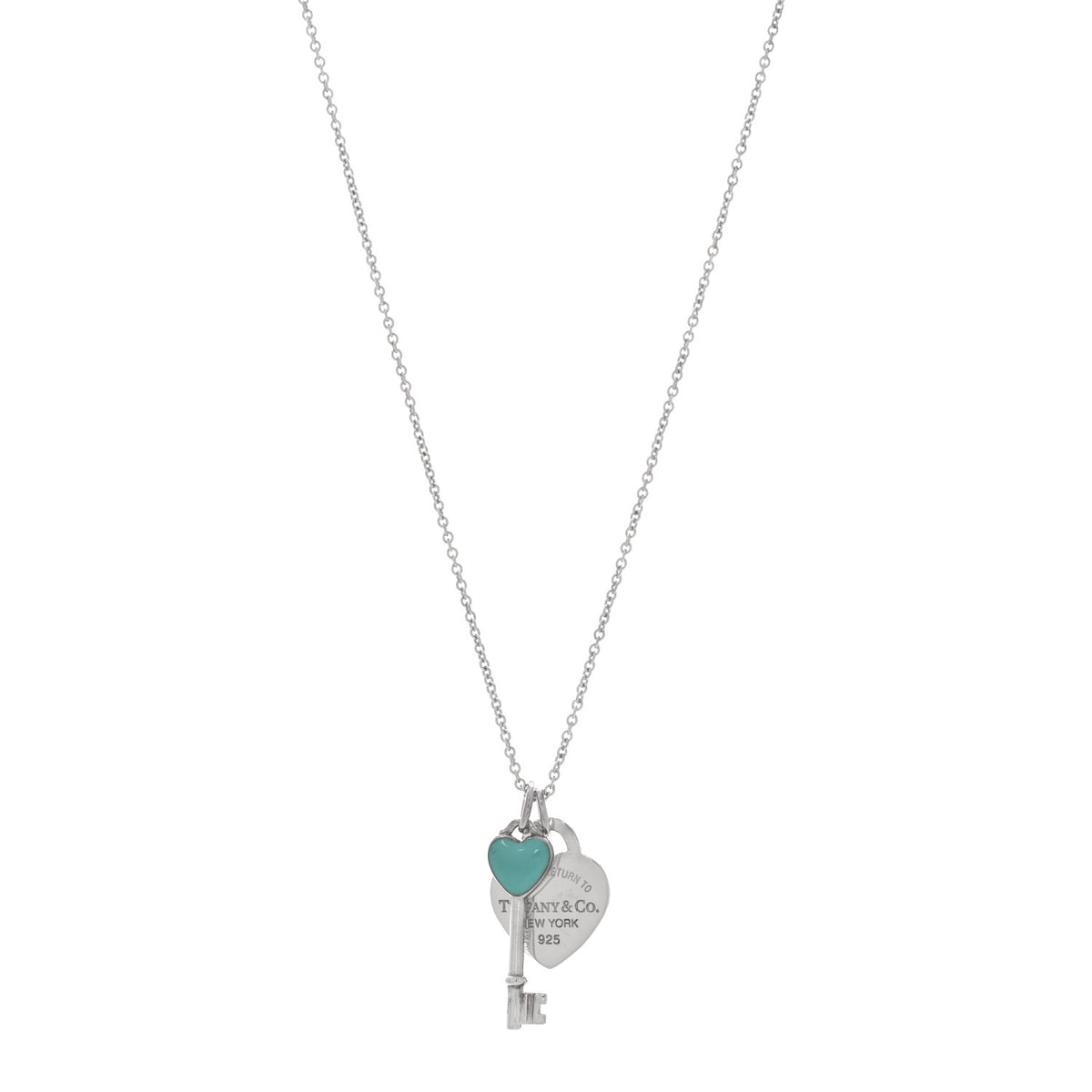 Tiffany Sterling Silver Enamel Heart Key Pendant Necklace Blue 1 of 4
