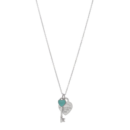 Tiffany Sterling Silver Enamel Heart Key Pendant Necklace Blue 1 of 4