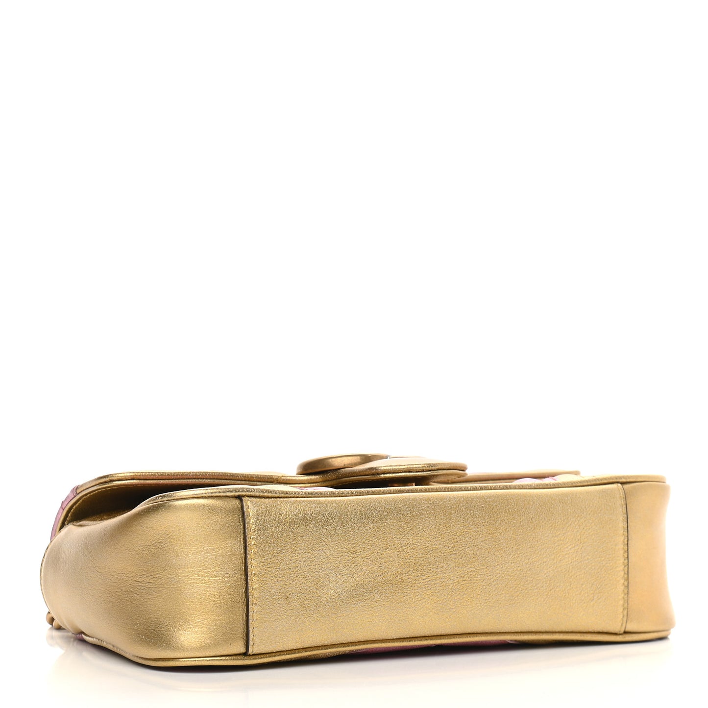 Metallic Calfskin Matelasse Mini GG Marmont Shoulder Bag Gold Pink