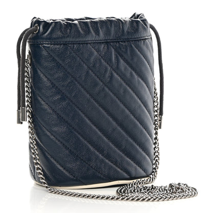 Gucci Vintage Effect Calfskin Matelasse Diagonal Mini Torchon GG Marmont 2.0 Bucket Bag Blue Agata Mystic White 3 of 12