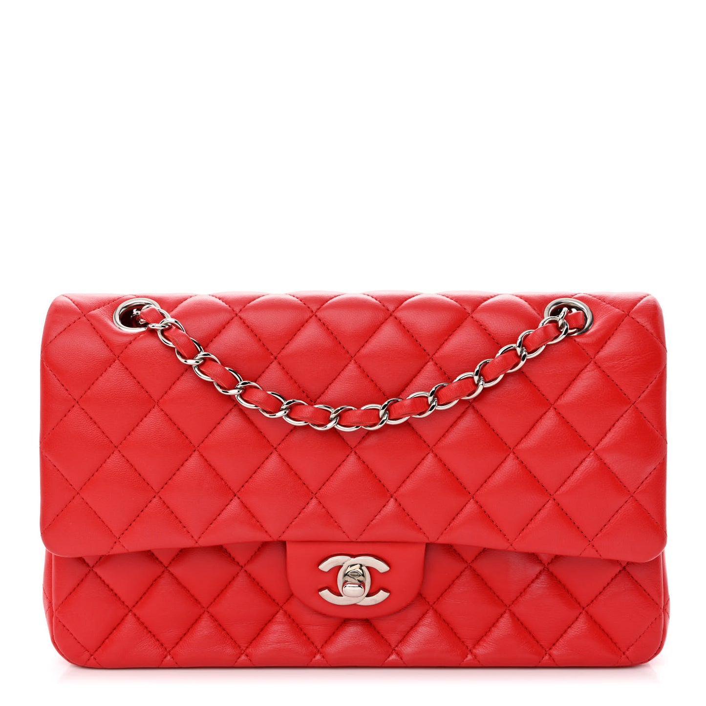Lambskin Quilted Medium Double Flap Red