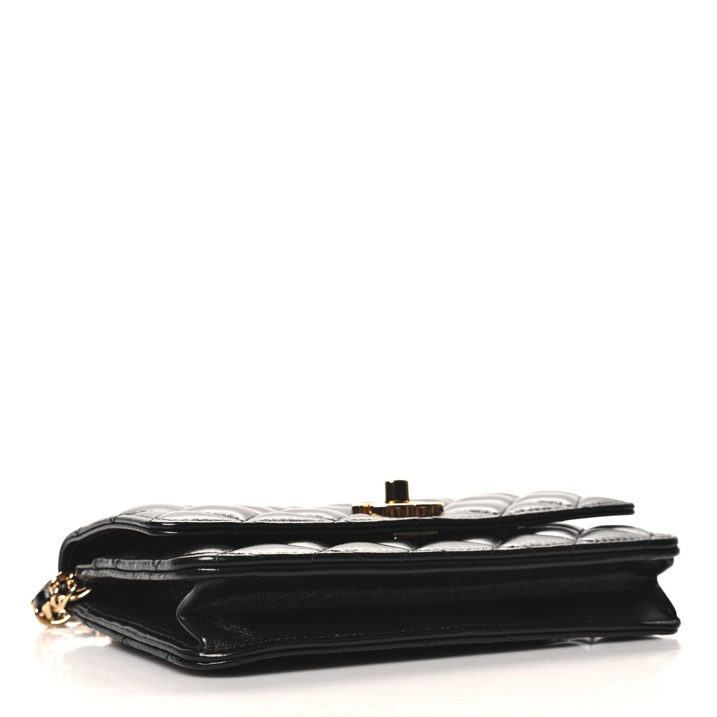 Shiny Lambskin Quilted Golden Links Wallet On Chain WOC Black