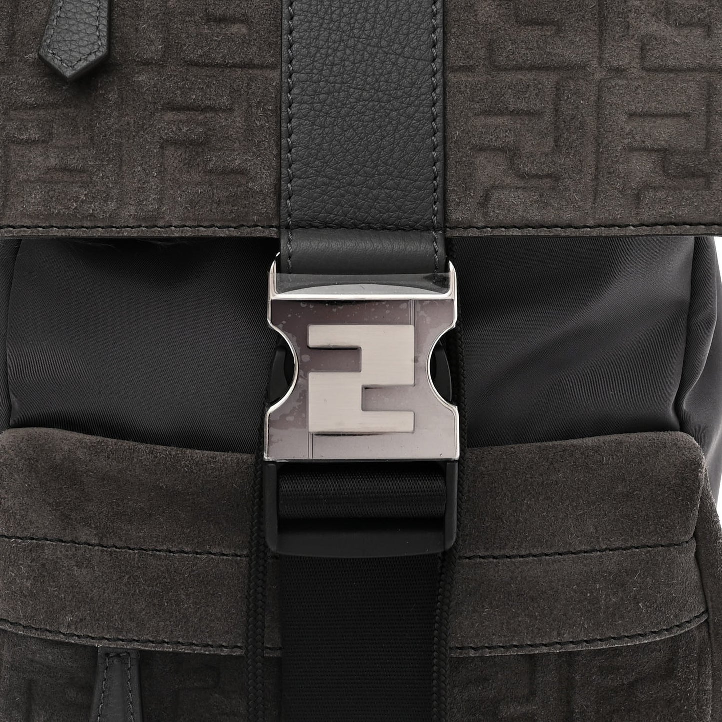 Suede Nylon Santander Cuoio Romano Bi-Color FF Embossed Small Fendiness Backpack Piombo Fango Grigio Polvere Asphalto