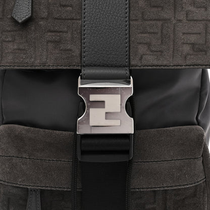 Fendi Suede Nylon Santander Cuoio Romano Bi-Color FF Embossed Small Fendiness Backpack Piombo Fango Grigio Polvere Asphalto 8 of 11