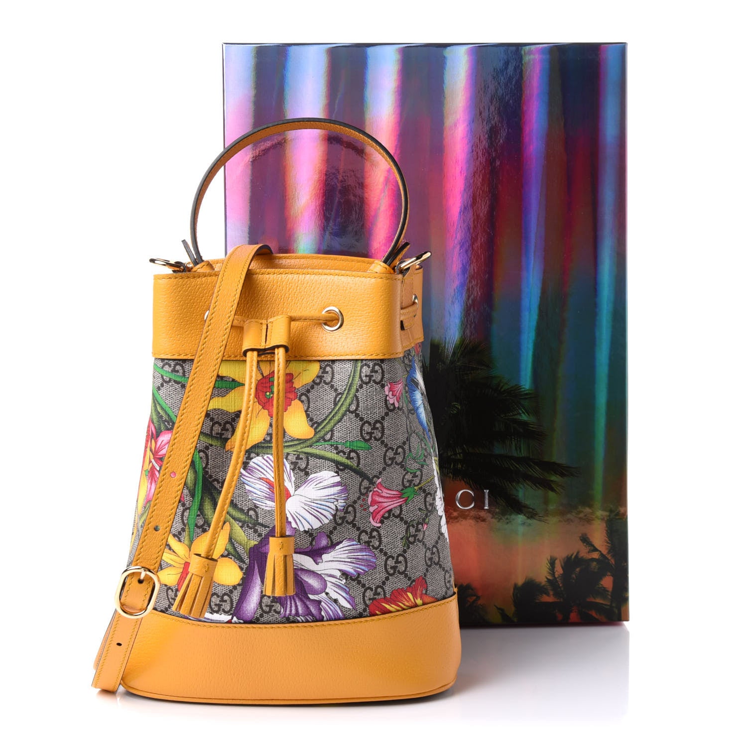Gucci GG Supreme Monogram Flora Small Ophidia Bucket Bag Beige Multicolor Crop 12 of 12
