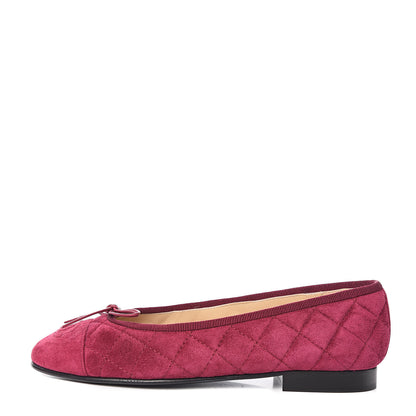 Chanel Suede Calfskin Quilted Cap Toe CC Ballerina Flats 35 Dark Pink 1 of 9