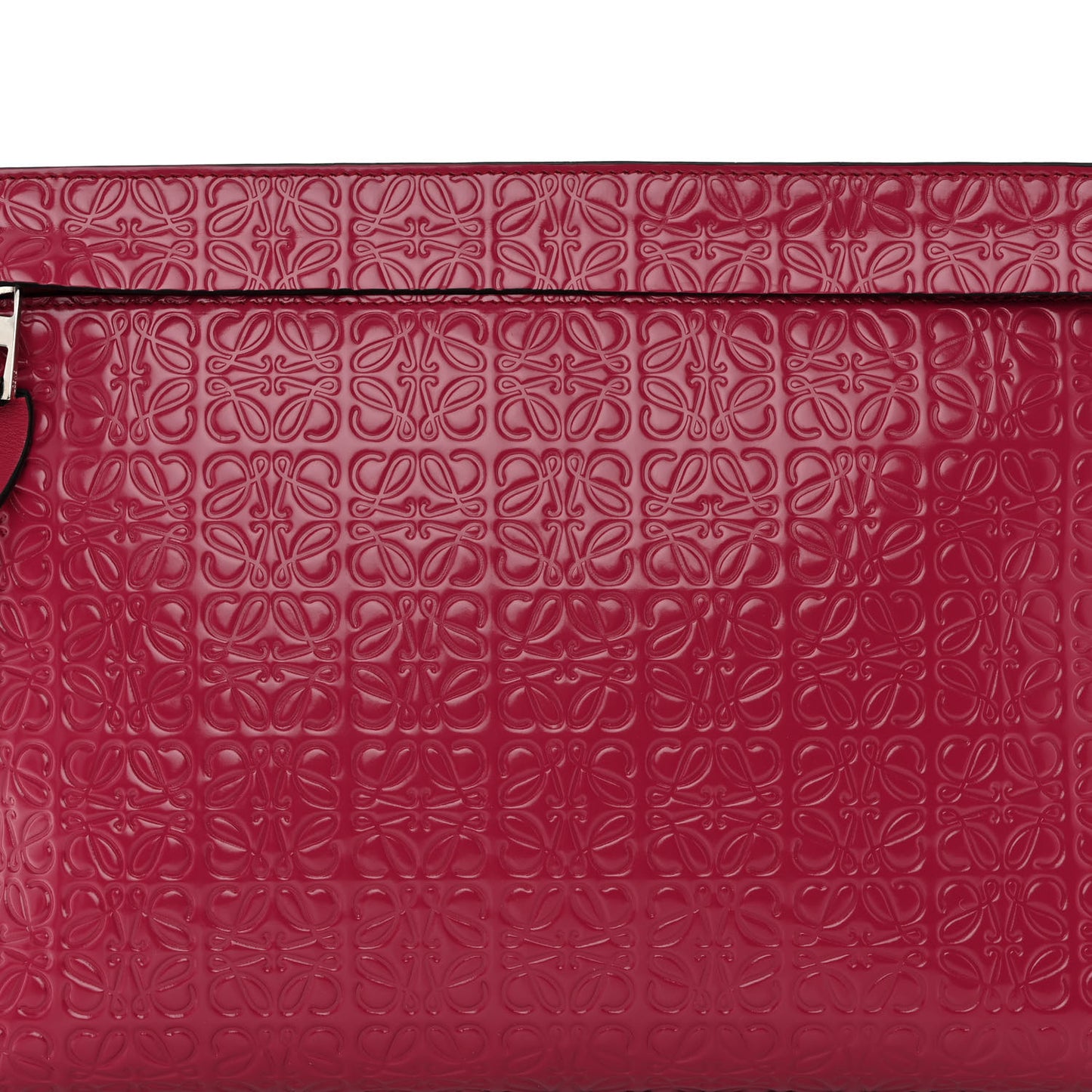 Calfskin Embossed Repeat T Pouch Raspberry