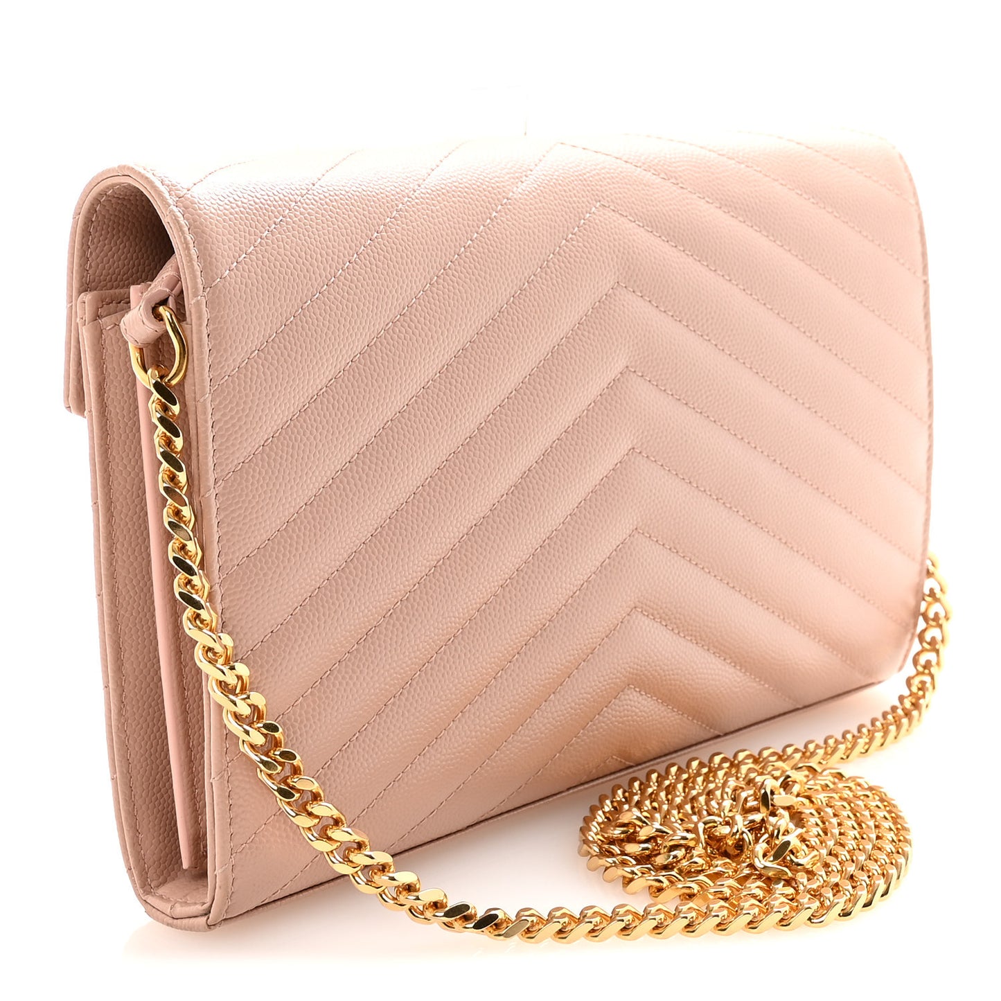 Grain De Poudre Matelasse Chevron Monogram Chain Wallet Pale Blush