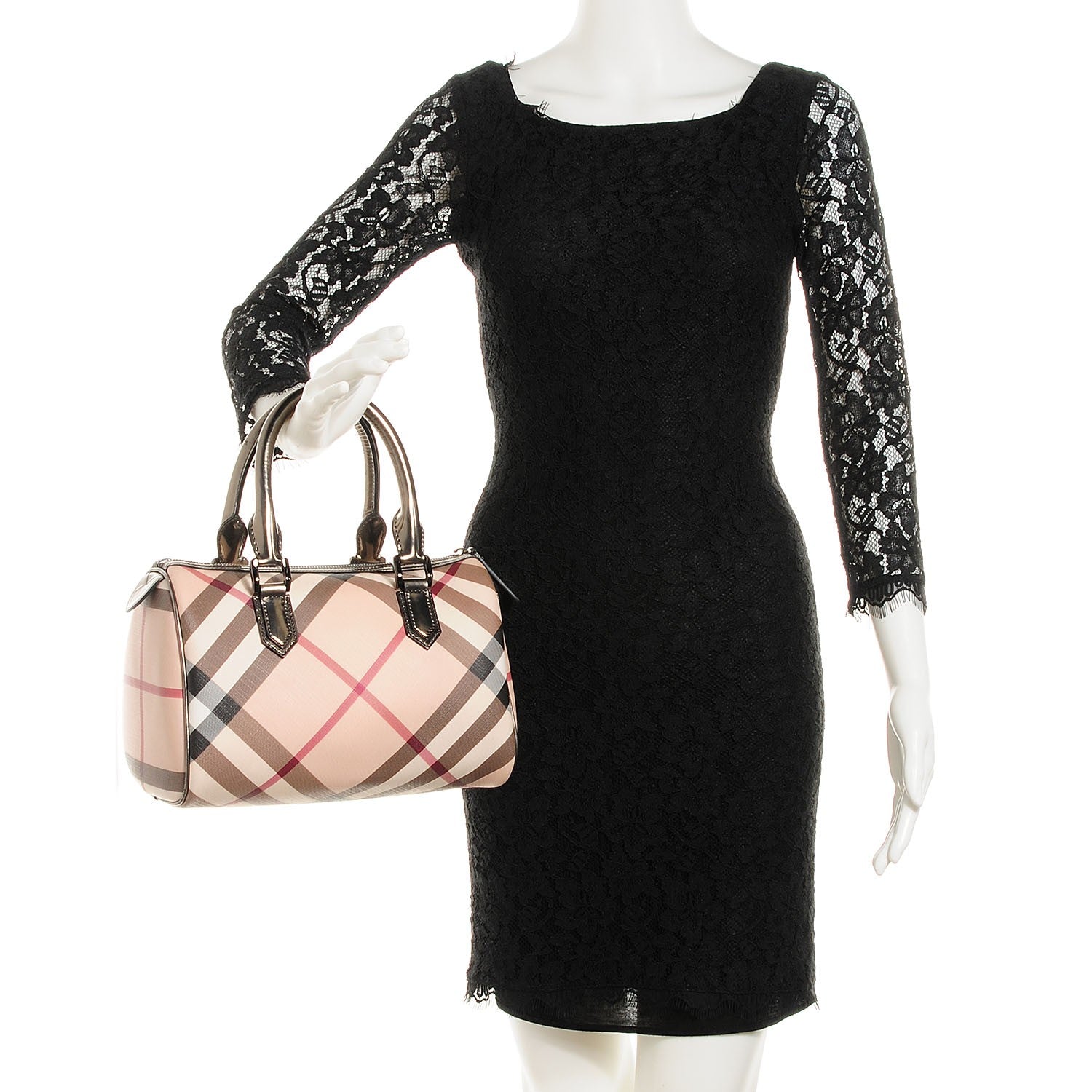 Burberry Patent Nova Check Small Chester Bowling Bag Nickel 2 of 7