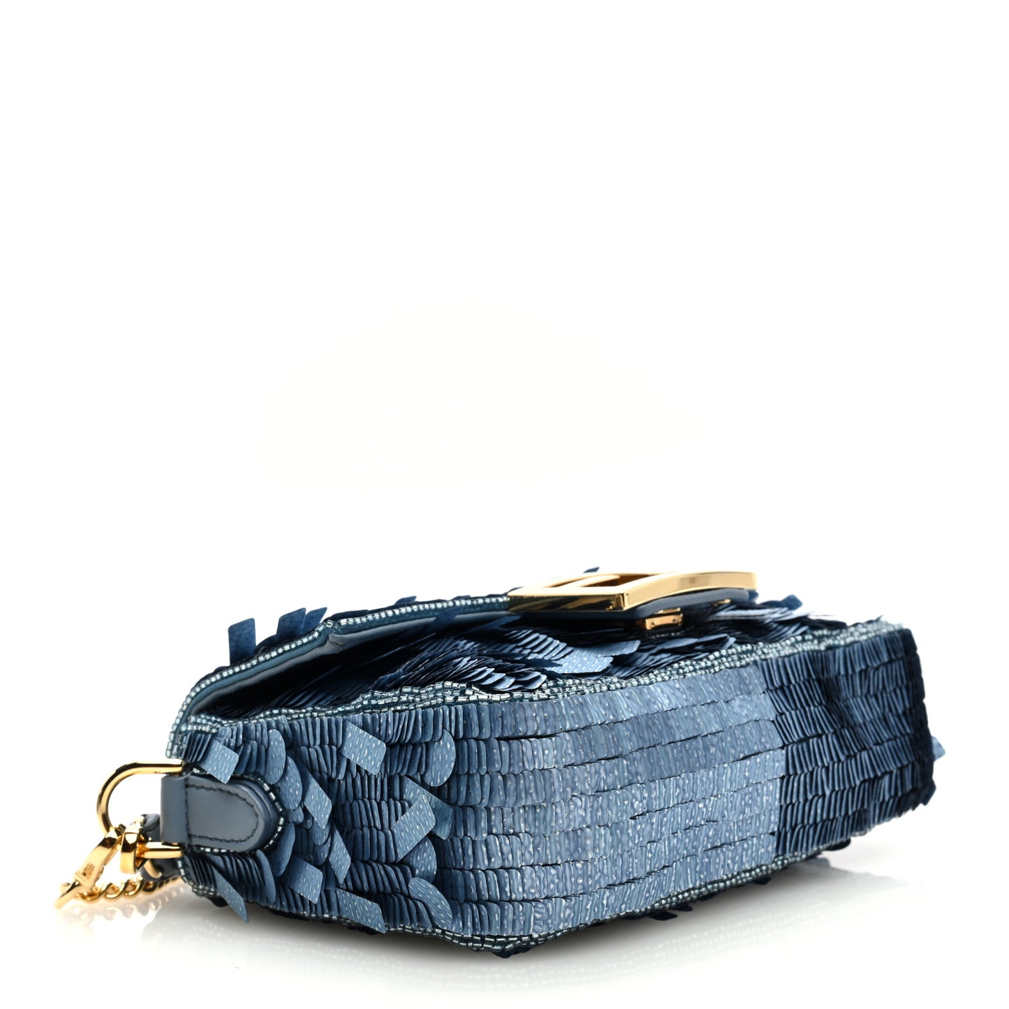 Denim Effect Sequin Paillettes Shiny Nappa Sex and the City Mini Baguette Blue