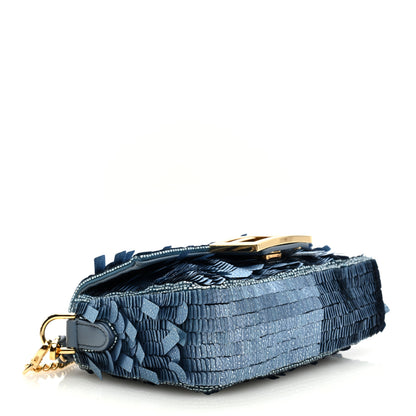 Fendi Denim Effect Sequin Paillettes Shiny Nappa Sex and the City Mini Baguette Blue 4 of 10