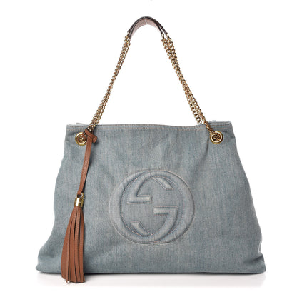 Gucci Denim Large Soho Chain Shoulder Bag Blue 1 of 9