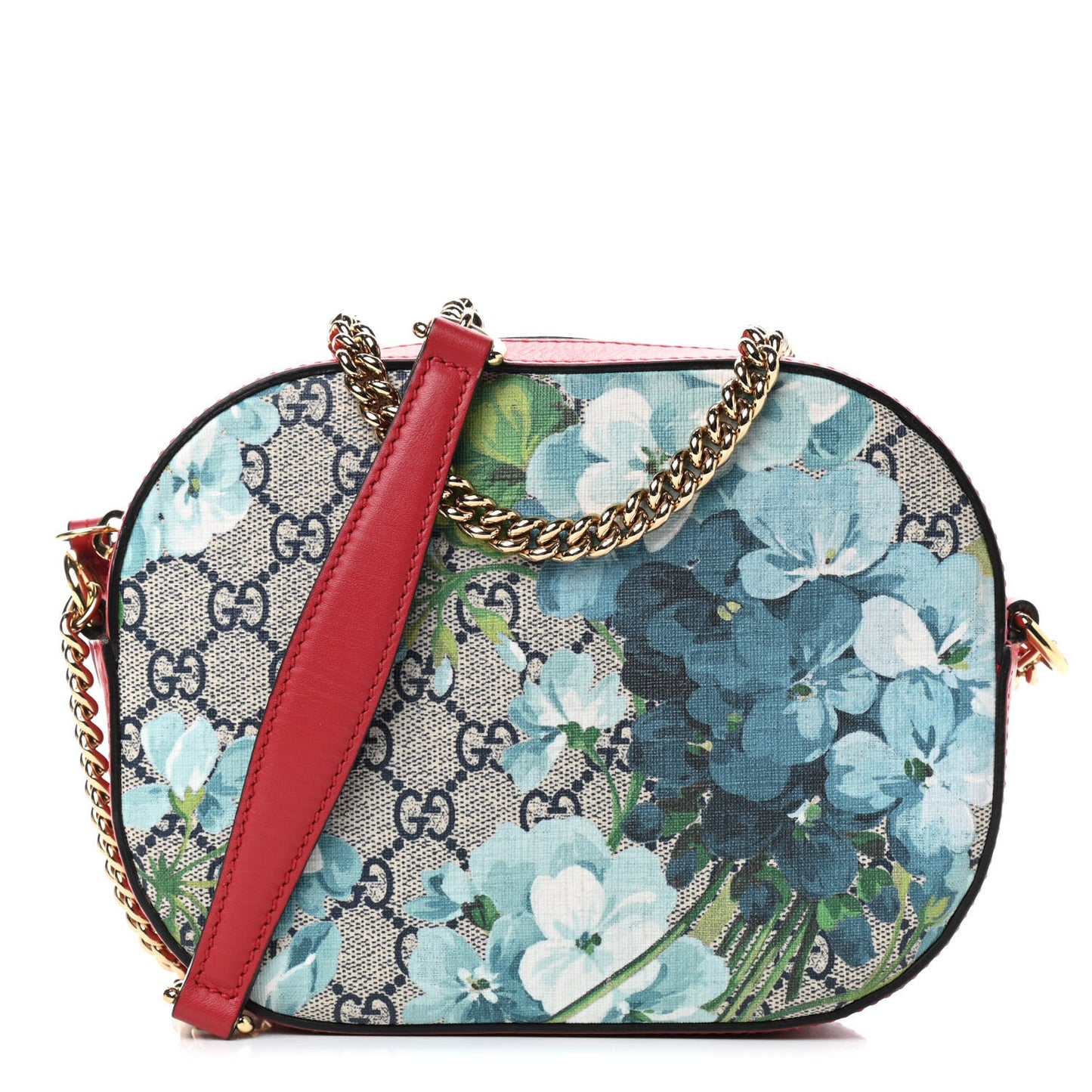 GG Supreme Monogram Blooms Mini Chain Shoulder Bag Beige Blue Navy Hibiscus Red