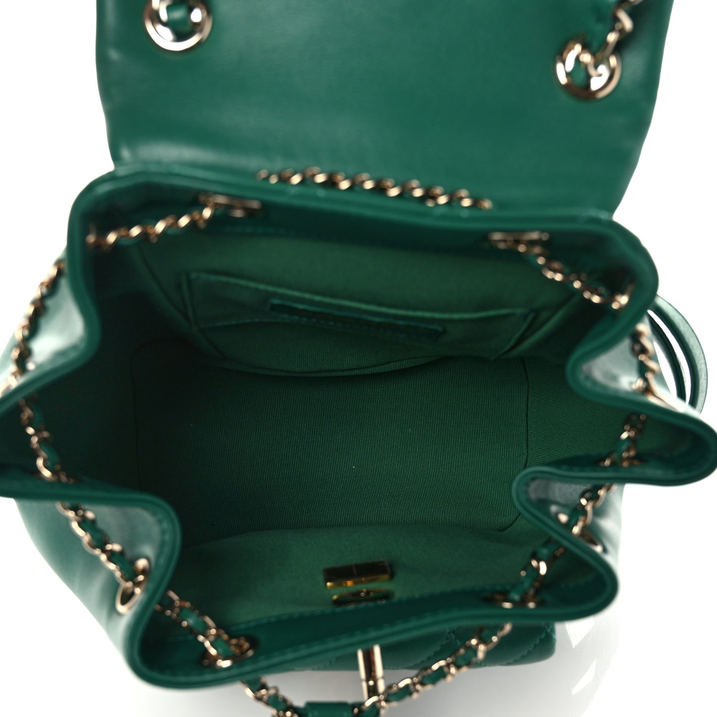 Lambskin Quilted Small Duma Drawstring Backpack Green
